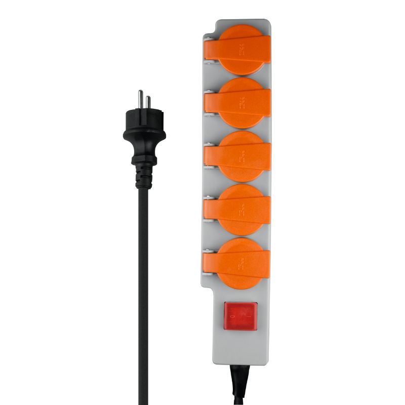 Przedłużacz, 5 gniazd, DPM, szaro-pomarańczowy, 1szt