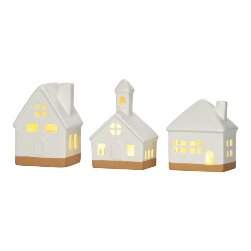 Ozdoba led ceramiczne domki 3 sztuki