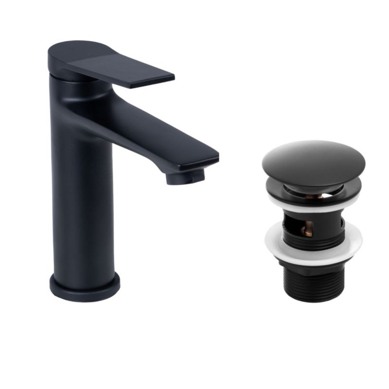 Zestaw Yoka Home bateria umywalkowa stojąca i korek klik-klak z przelewem czarny - 1 szt.
