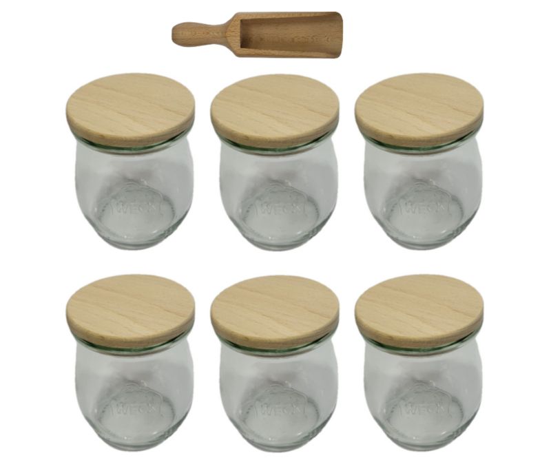 Słoiki MODO24 Weck 220 ml fi 60 tulip drewniane wieka miarka 6 kpl.