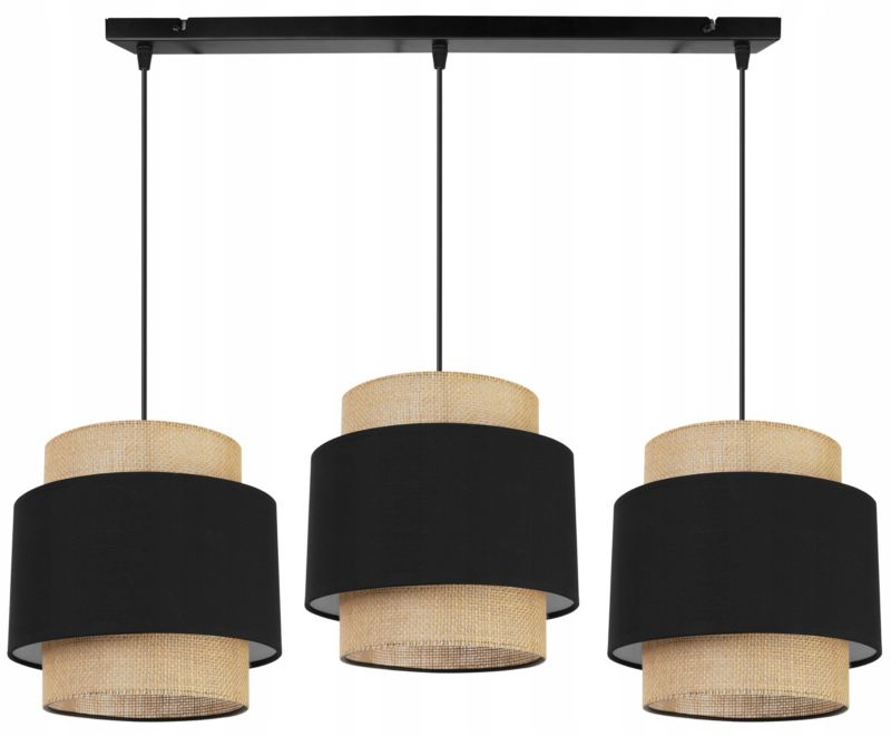 Lampa sufitowa wisząca Light Home LH Boho 3x E27 60W abażur juta czarny 1szt.