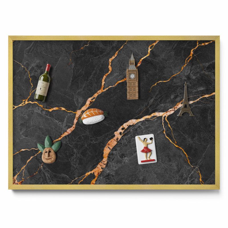 Tablica magnetyczna na ścianę Tulup 70x50cm Zdobiony ciemny marmur w złotej ramie 1 szt.