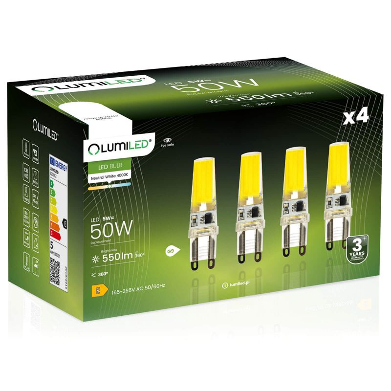Żarówka LED LUMILED G9 5W 550lm 4000K 360st FILAMENT 4 szt.