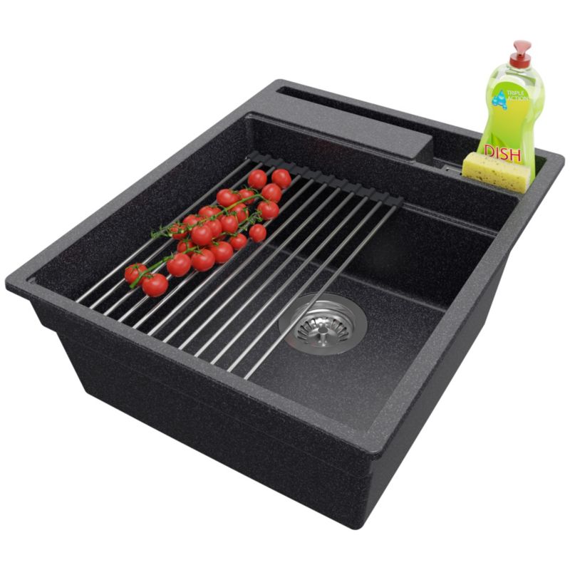 Zlewozmywak Oslo Pocket PRIMAGRAN Nablatowy 43x53cm do szafki od 45cm z Syfonem i Dodatkiem Grafitowy 1 szt.