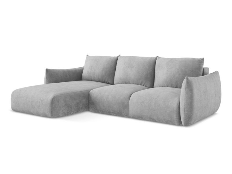 Narożnik lewostronny z funkcją spania LaMiaSofa SAVONA z tkaniny szenilowej 242x162 cm jasny szary 1 szt.