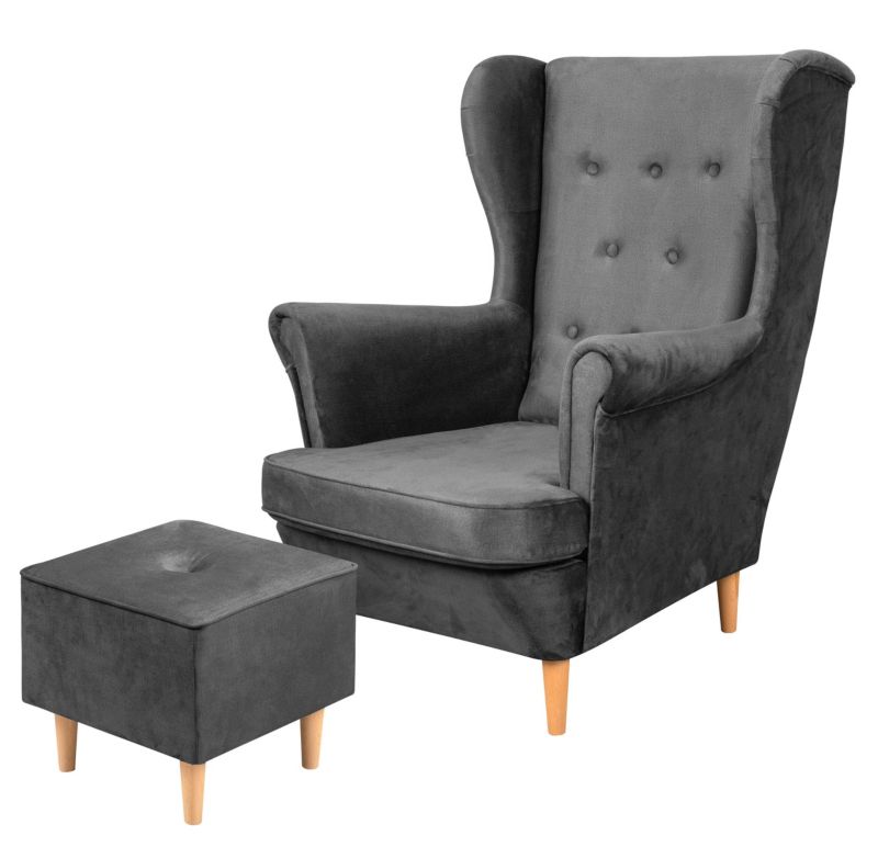 Zestaw skandynawski Fotel uszak Bonni Floki z podnóżkiem Grafitowy 1 szt.