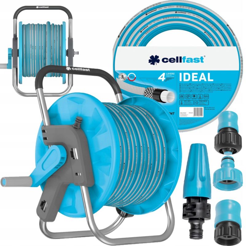 Wózek z wężem ogrodowym Cellfast 1/2" 50m ze złączkami i zraszaczem 1 kpl.