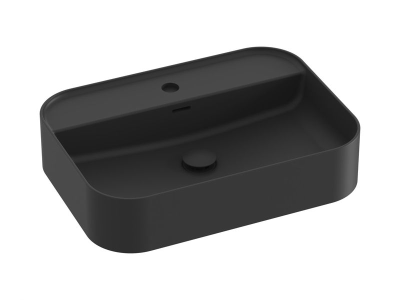 Prostokątna umywalka ceramiczna nablatowa z półką Ravak Ceramic R Slim Shelf 550 czarny mat 1szt