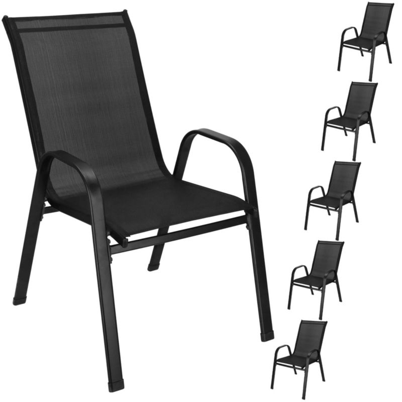 Krzesła metalowe do ogrodu Springos zestaw 6 szt. do 120 kg, na taras, balkon, czarne 1 kpl.