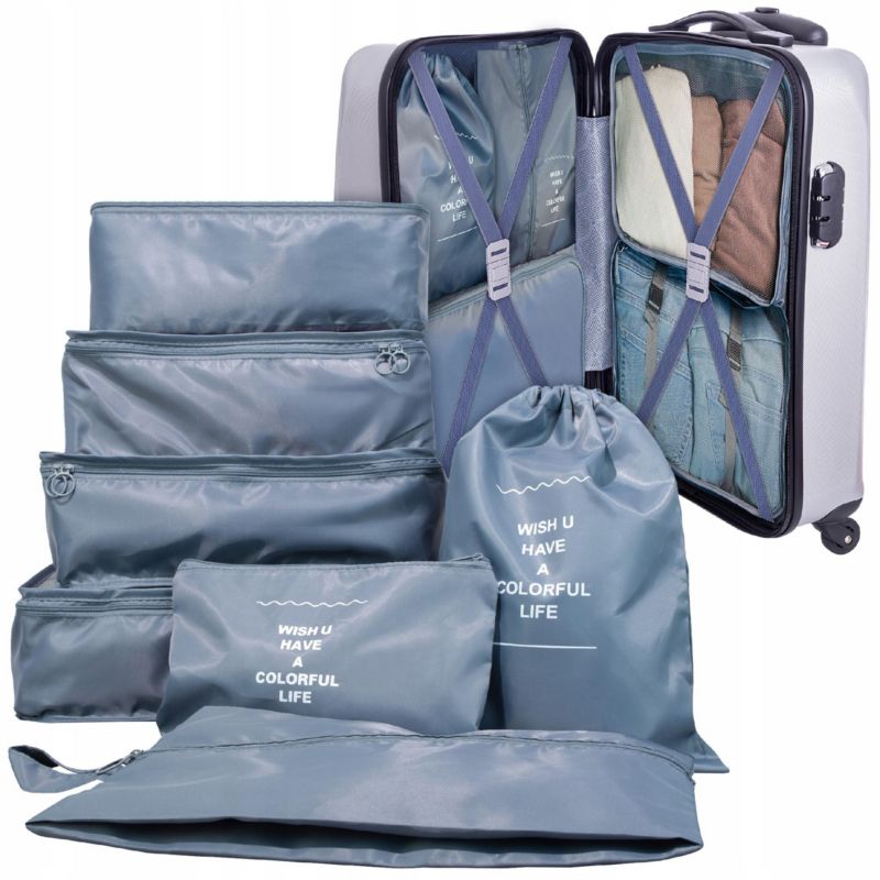 Organizer podróżny, Sillar, zestaw organizerów, z workami na buty, bieliznę, kosmetyczką, 7szt