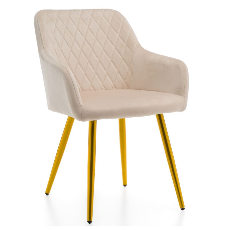 Krzesło tapicerowane New Home TODI beżowe złote nogi pikowane welurowe z podłokietnikami 1 szt.