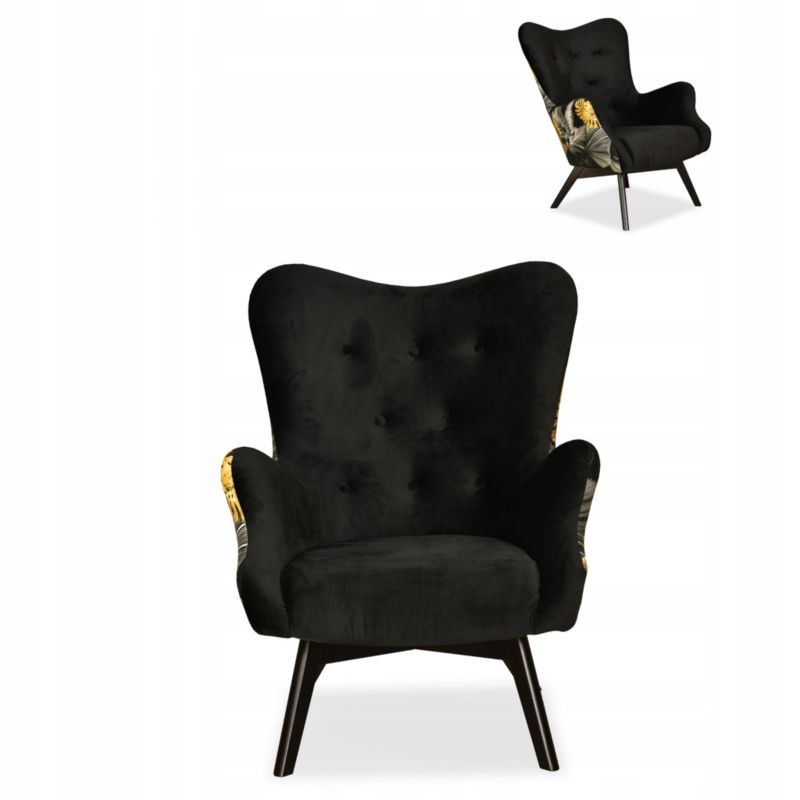 Fotel uszak do salonu Family Meble Luna Print Duo złoto czarna 1szt