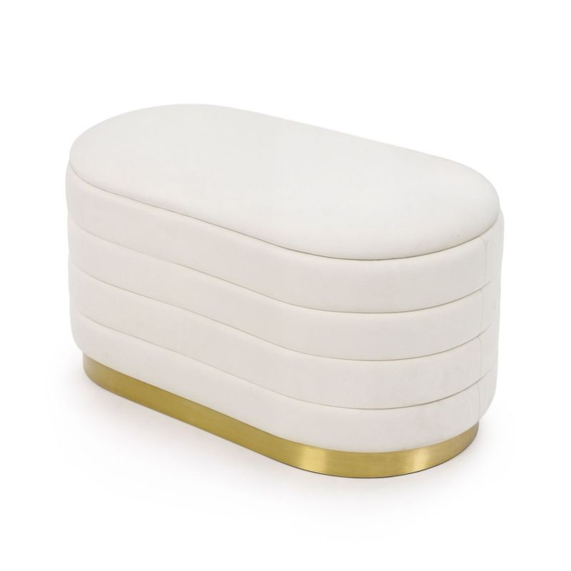 Ławka otwierana ze schowkiem pufa welurowa AKORD 80 cm BELLA Kremowa 1 szt.