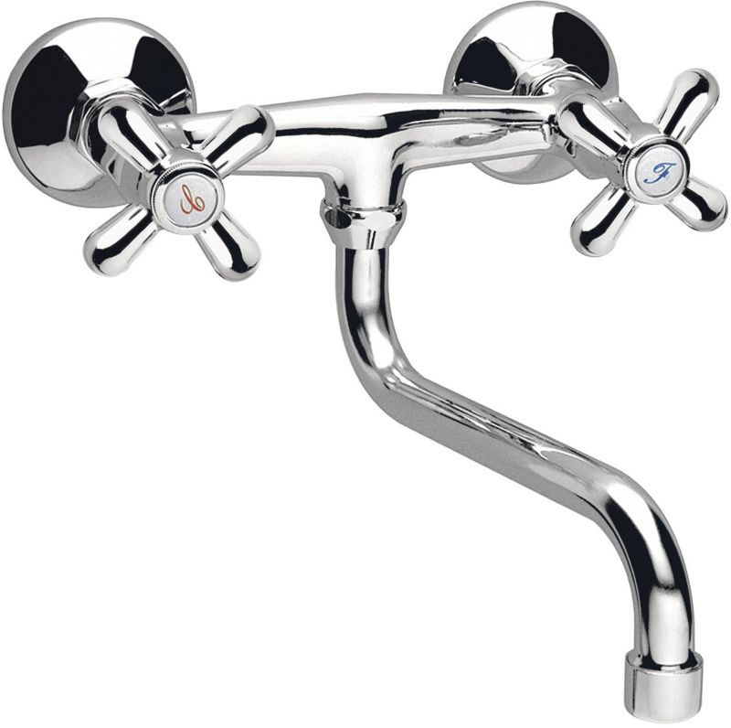 Bateria kuchenna ścienna Ferro Retro chrom obrotowa wylewka, głowice suwakowe 1 szt.