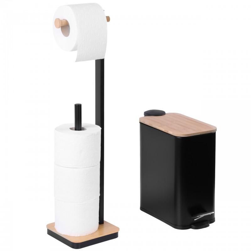 Zestaw Łazienkowy MOBY GASA - YOKA HOME: Kosz na śmieci 5L i Stojak z uchwytem na papier toaletowy Bambus Black - 1 szt.