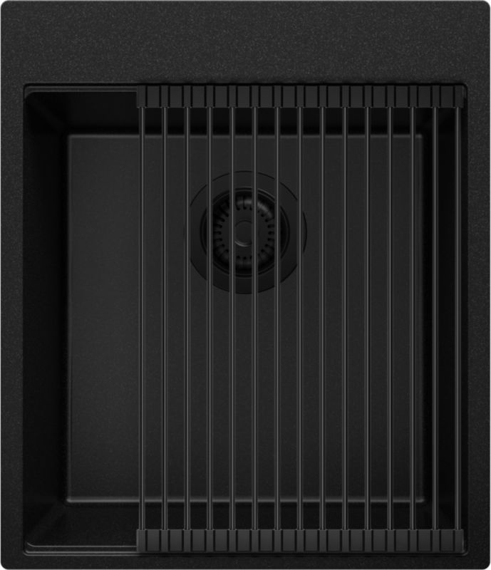 Zlewozmywak Oslo PRIMAGRAN Nablatowy 43x50cm do szafki od 45cm z Syfonem i Dodatkiem Cały Czarny 1 szt.