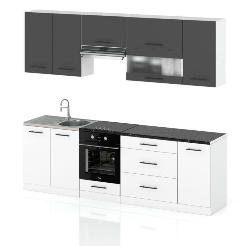 Zestaw Kuchenny Hurtownia-Mebli Z Blatem Kuchnia Marocco 260cm Biały Mat Szary Mat/Biały Mat 260x52x157 cm 1szt.