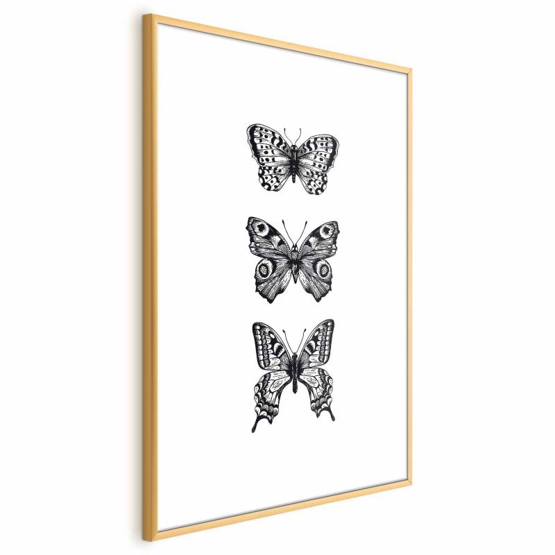 Plakat Artgeist Trzy motyle 60x90 cm z ramą złotą 1 szt