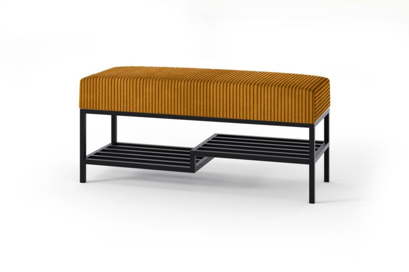 Ławka tapicerowana z półką Bettso Mello 80 cm w tkaninie poso na czarnym stelażu miodowy 1szt.