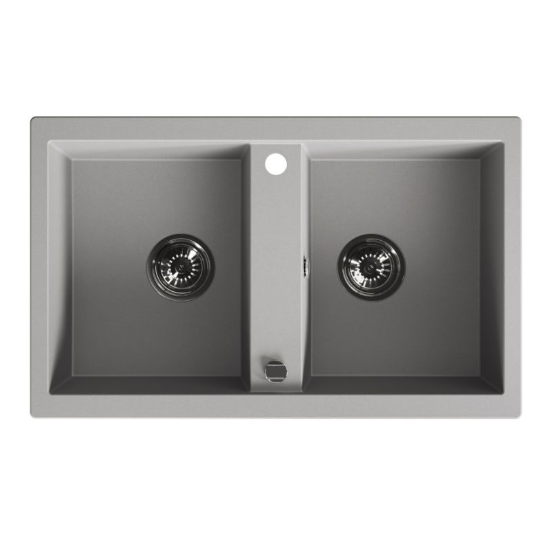 Zlewozmywak Granitowy, Laveo, Szary 2 Komorowy, 48 x 78 cm z syfonem, 1 szt.