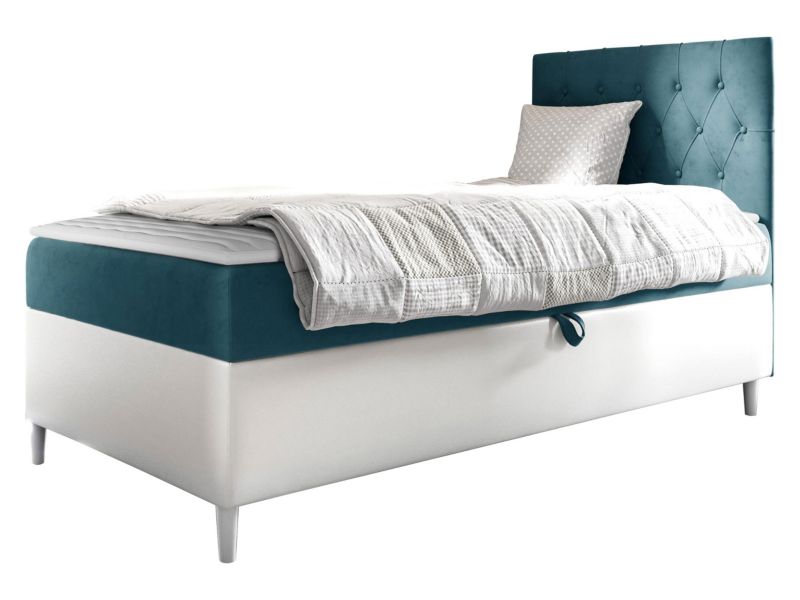 Łóżko kontynentalne MIRJAN 24 Filip Junior 1 100x200, Strona: Prawa biała ekoskóra/szaroniebieski 1 szt.