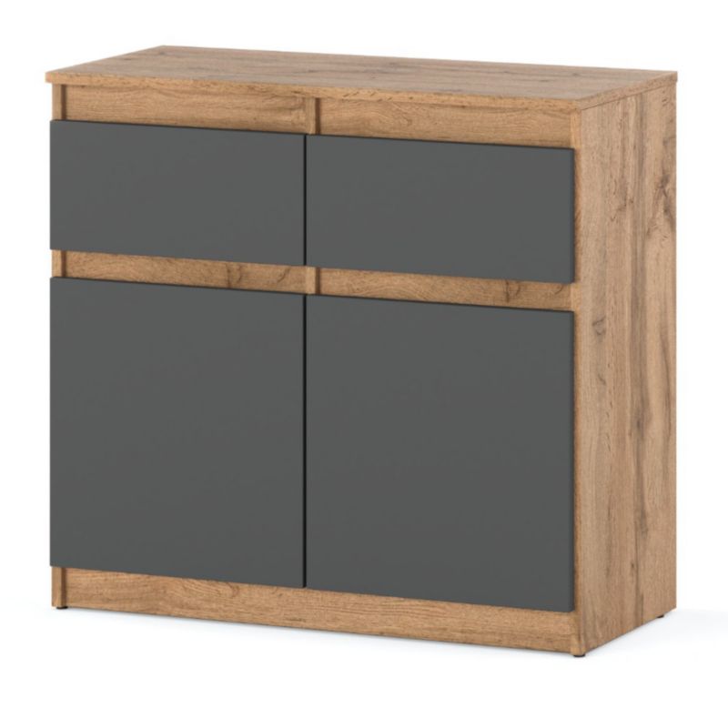 Komoda Hurtownia-Mebli Szuflady 2 Oleksa 2D2SZ 80cm Dąb Wotan Szary Mat 80x35x75 cm 1szt.