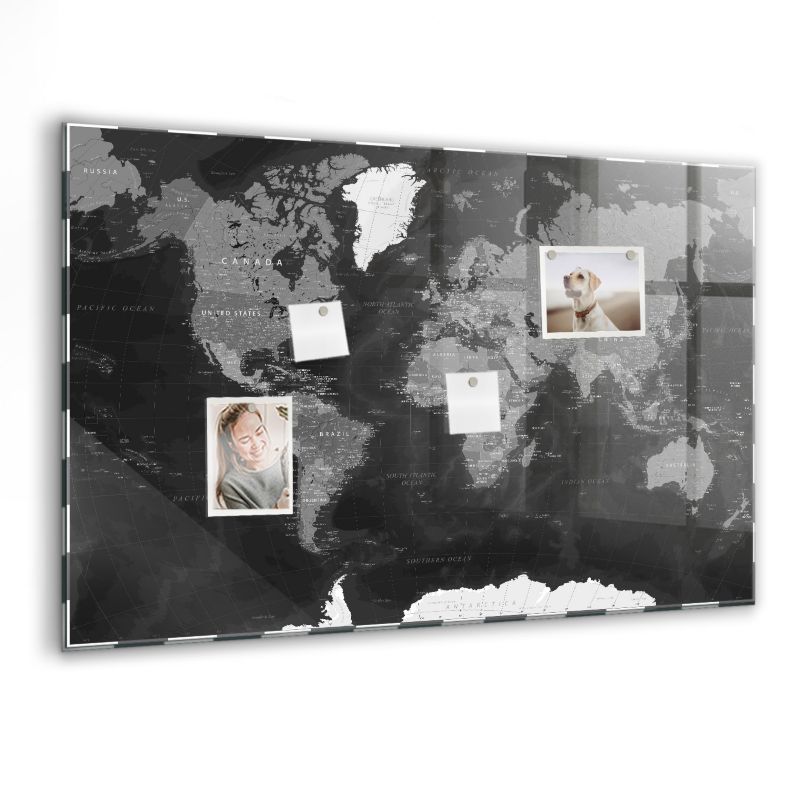 Foto tablica magnetyczna Wallfluent 90x60 cm Czarna mapa świata 1 szt.