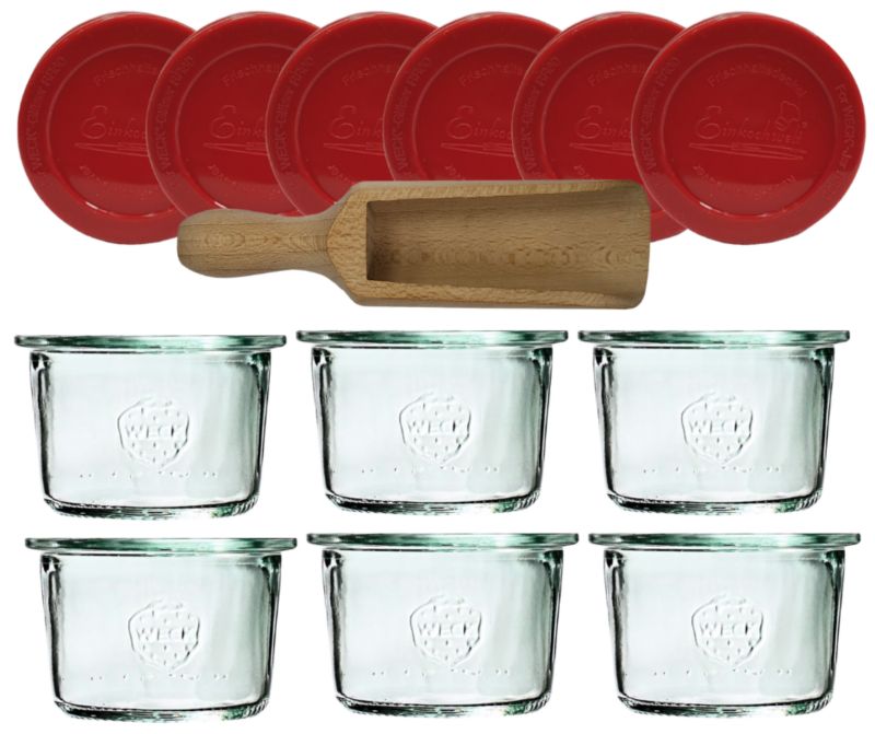 Słoiki MODO24 Weck 80 ml fi 60 mold z silikonowymi wiekami i miarką 6 kpl.