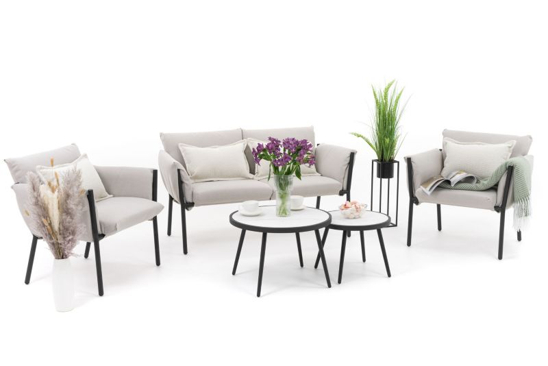 Zestaw mebli ogrodowych fotel New Home TULUM beżowo czarny aluminiowy z blatem z płyty HPL 1 kpl