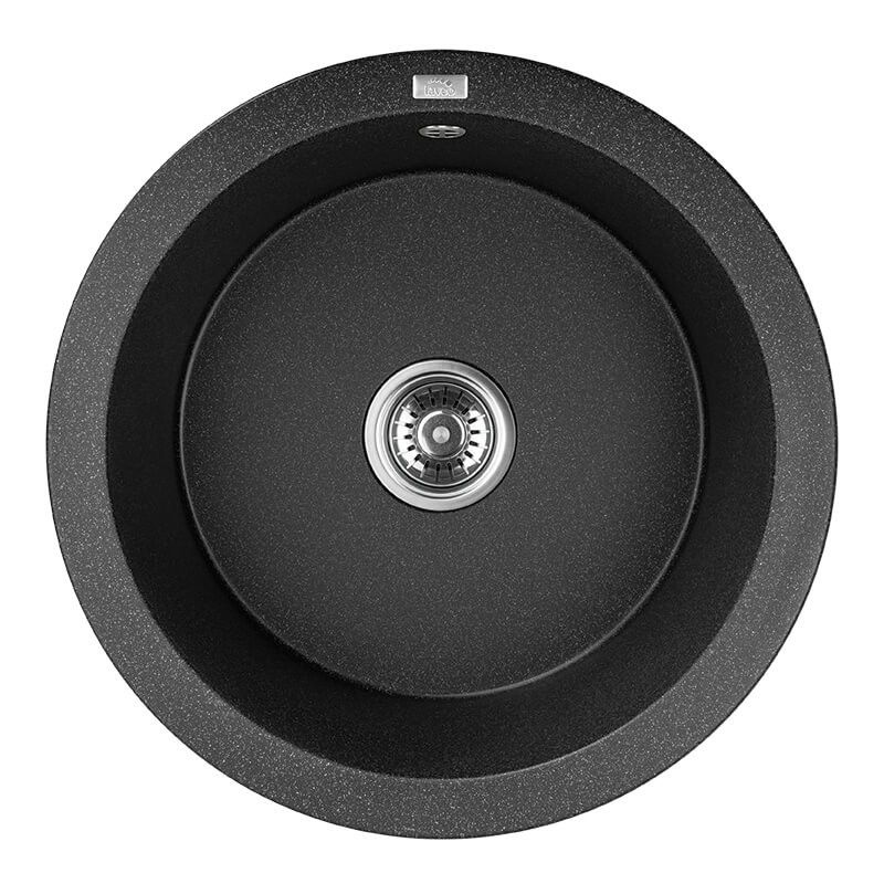 Zlewozmywak Granitowy, Laveo, Okrągły, Czarny Dafne, C-51cm z syfonem, 1 szt.