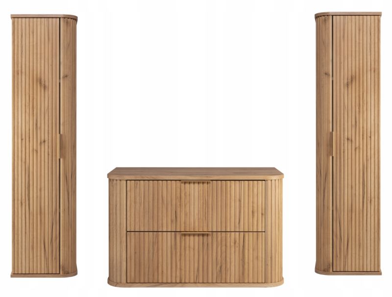 Szafka pod umywalkę i dwa słupki Furnidea 80 cm + 2 x 139 cm dąb craft złoty ryflowany Glamour zestaw