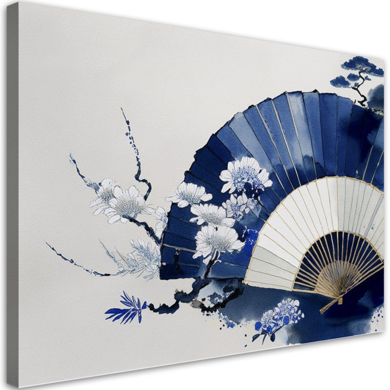 Obraz do sypialni salonu Feeby Niebieski Japoński Wachlarz 90x60 cm 1szt