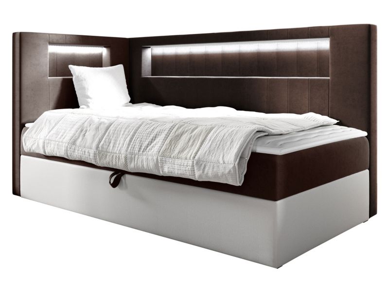 Łóżko kontynentalne MIRJAN 24 Gold Junior 3 90x200, Strona: Lewa biała ekoskóra/palona kawa 1 szt.