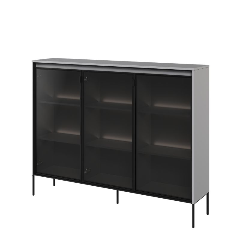 Witryna dwudrzwiowa Bettso Trend niska z oświetleniem LED i przeszklonym frontem szary 1szt.