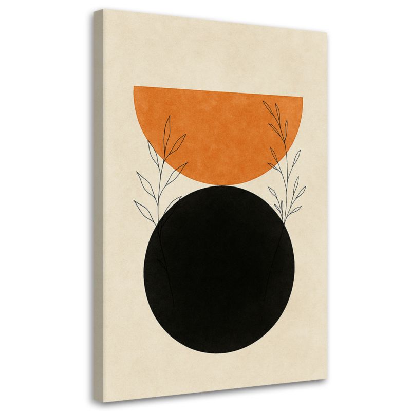 Obraz Japandi Feeby Liście Minimalizm Czarny Pomarańczowy 60x90cm 1szt