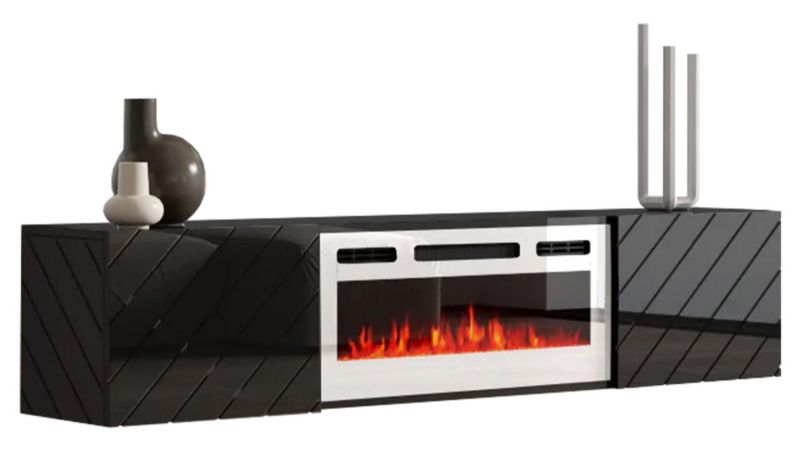 Szafka RTV z kominkiem MIRJAN 24 Luxe czarny + biały kominek 1 szt.