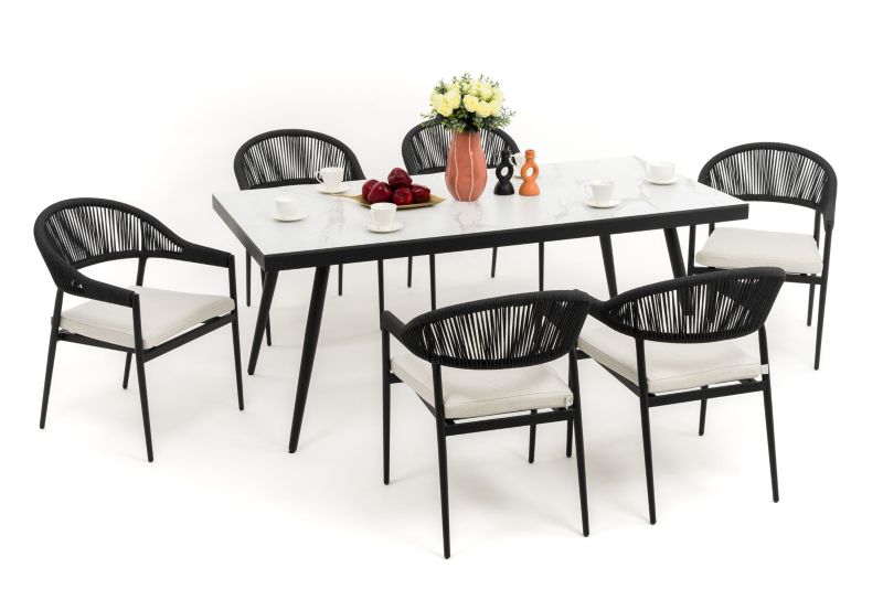 Zestaw mebli ogrodowych stół krzesła New Home BELIZE biało beżowy aluminiowy z blatem z płyty HPL 1 kpl