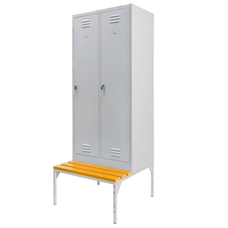 Szafka ubraniowa BHP Mega-M na podstawie z ławeczką 2 drzwiowa szara 80x80x223cm 1szt.