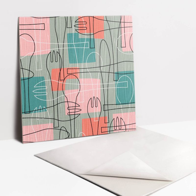 Kafelki samoprzylepne Tulup 30x30 cm Abstrakcyjne sztućce 9 szt.