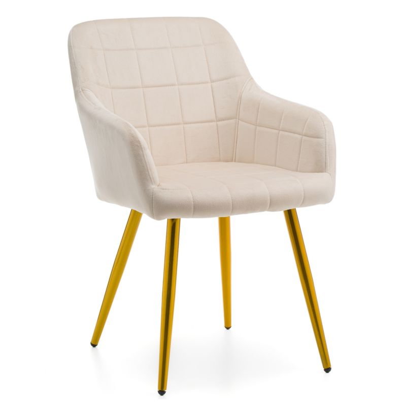 Krzesło tapicerowane New Home ORTE beżowe złote nogi pikowane welurowe z podłokietnikami 1 szt.