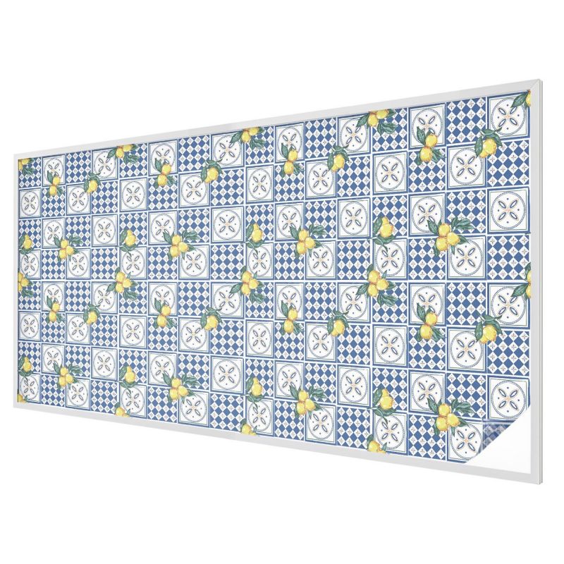 Witraż na Folii Samoprzylepnej Wallfluent 200x100 cm Folia Mrożona Dekoracyjna Cytryny i niebieskie kafle 1 rol.