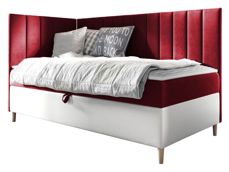 Łóżko kontynentalne MIRJAN 24 Maja Junior 3 90x200, Strona: Lewa biała ekoskóra/karminowa czerwień 1 szt.