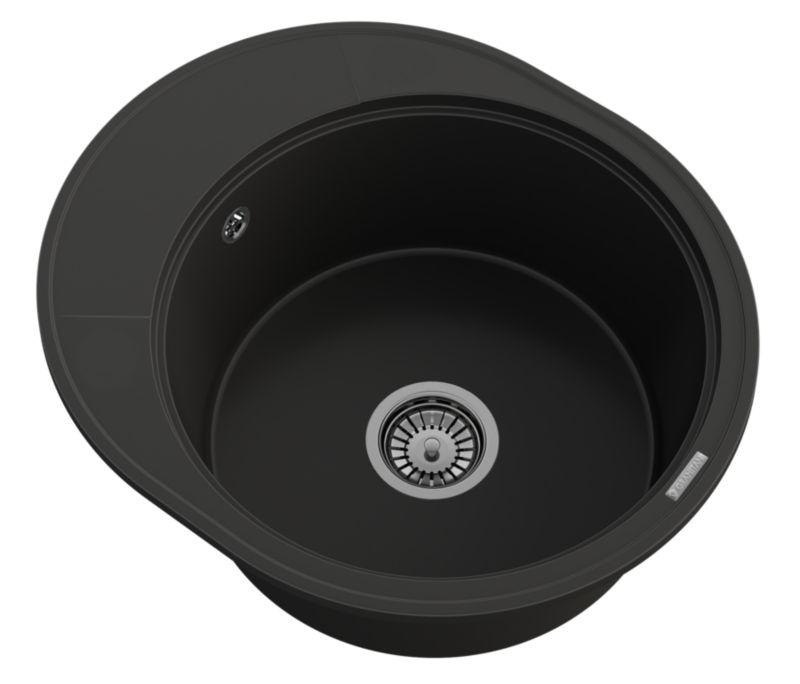 Zlewozmywak Okrągły Granitowy Jednokomorowy Z Ociekaczem Granitan Ramis Czarny Syfo Chrom 1 kpt.