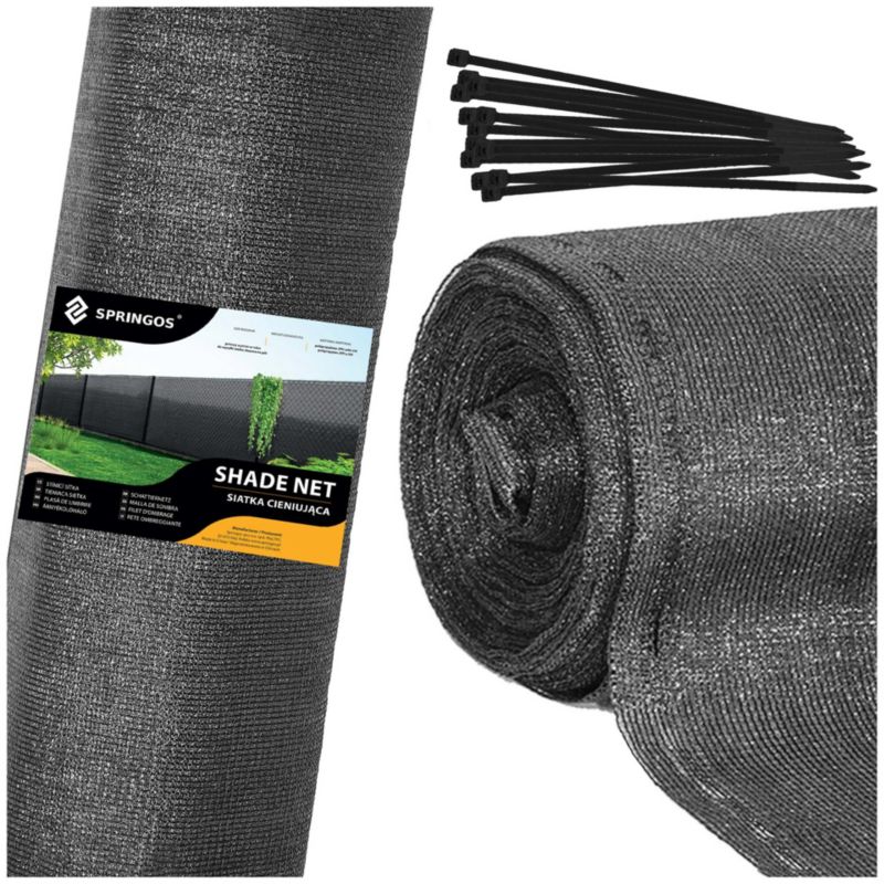 Siatka cieniująca Springos 90% 1,5x50m osłona na ogrodzenie 1,5x50m jasny antracyt 200 szt. opasek 1 kpl.