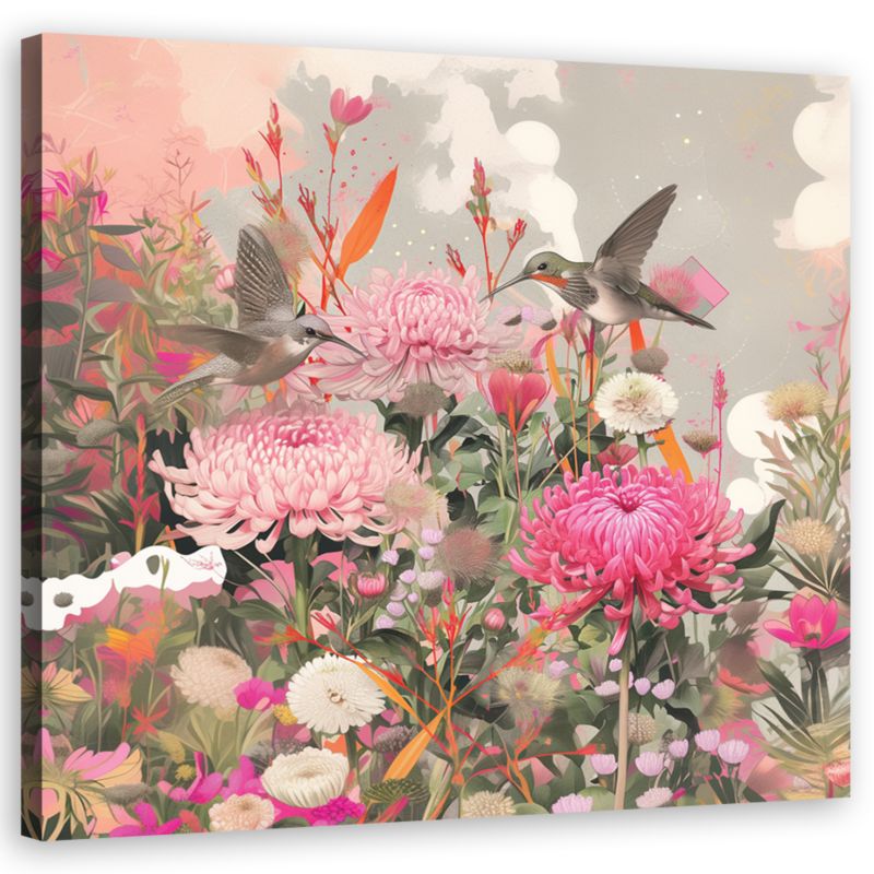 Obraz do salonu sypialni Feeby Ptaki Kwiaty Shabby chic 60x60 cm 1szt