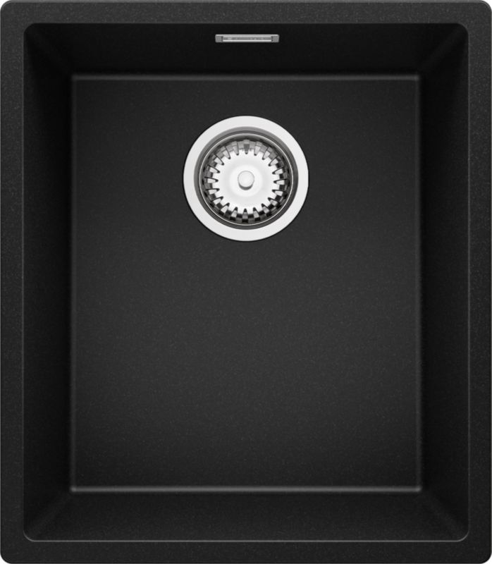 Zlewozmywak Londyn Slim PRIMAGRAN Nablatowy 41x47cm do szafki od 45cm, Czarny + Syfon, S117, 1 szt.