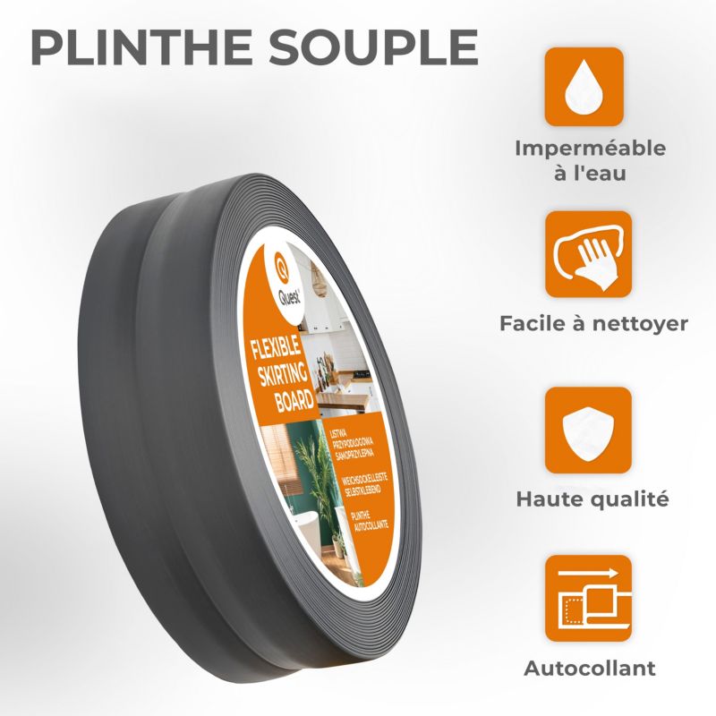 Listwa wykończeniowa PCV 30x30mm, QUEST, samoprzylepna, elastyczna, miękka taśma dekoracyjna, grafit, 15m