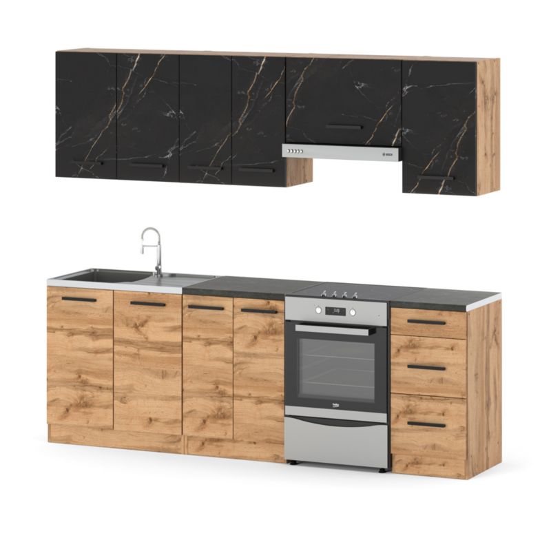 Zestaw Kuchenny Hurtownia-Mebli Z Blatem Kuchnia Mokka 240cm Dąb Wotan San Sebastian/Dąb Wotan 240x47x145 cm 1szt.