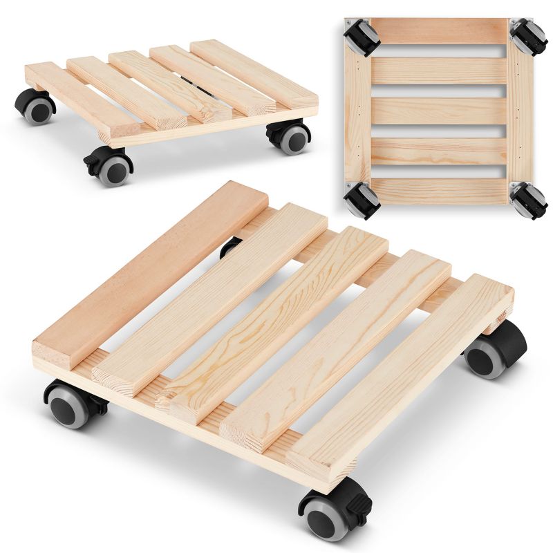 Podstawka drewniana kwadratowa pod donice doniczkę meble platforma z kółkami na kółkach HIGHER 1 szt