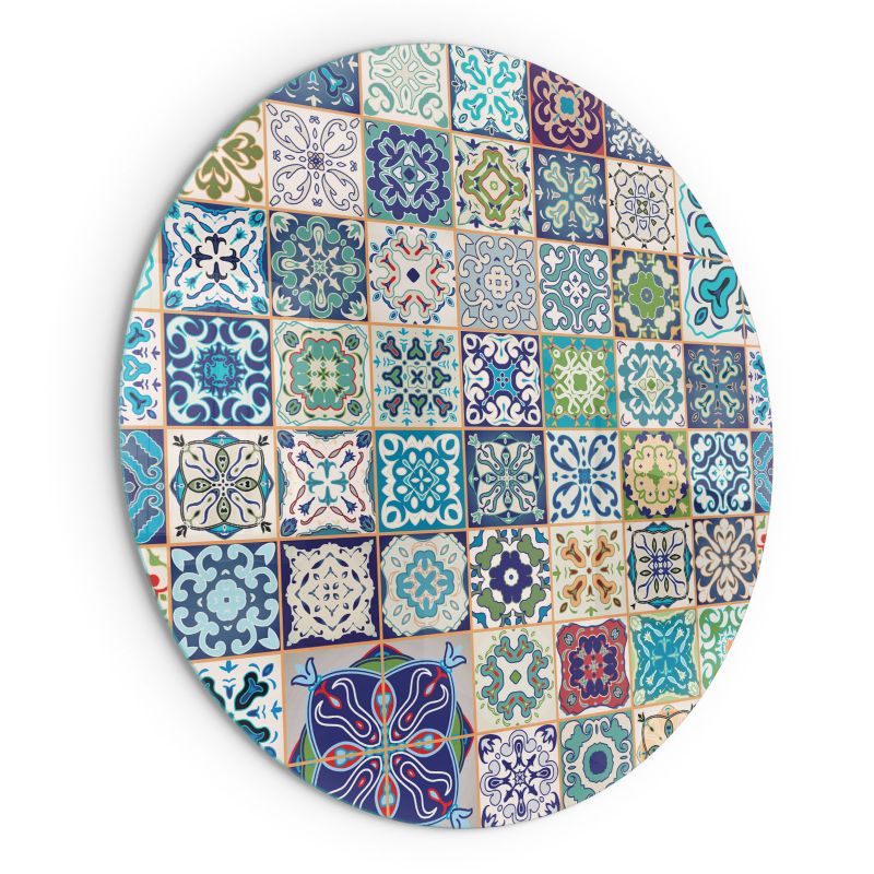 Podkładka Szklana Wallfluent fi100 cm Okrągła Ochrona Podłogi przed Iskrą Wzory mozaikowe na płytkach 1 szt.